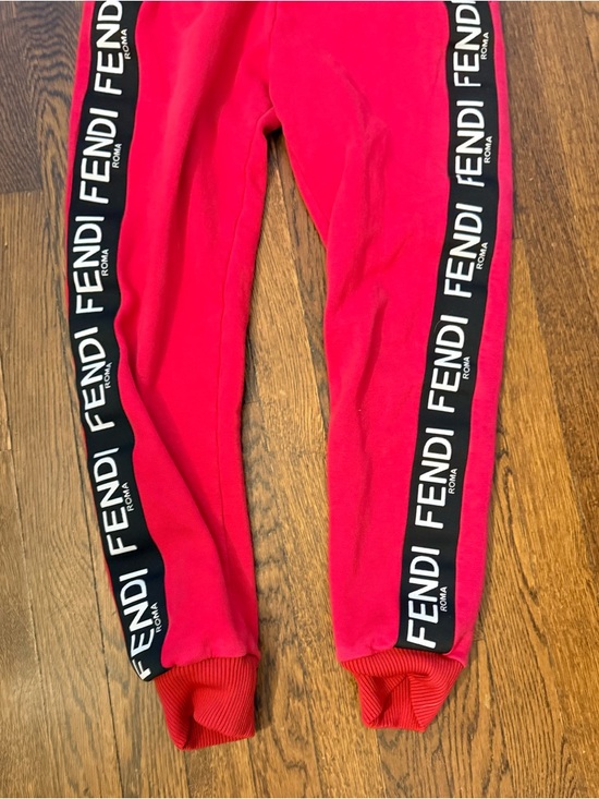 🌹Fendi Red Jogger Pants with Black Logo Tape, Size IT 42 or US 6 - Picture 7 of 12
